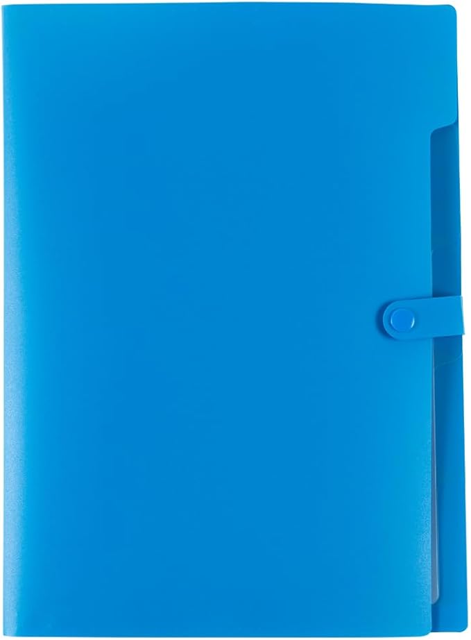 JAM PAPER Slim Expanding File Folder - 5 Pocket Plastic File Folder – Snap Closure - 9 x 11 1/2 - Blue - Sold Individually