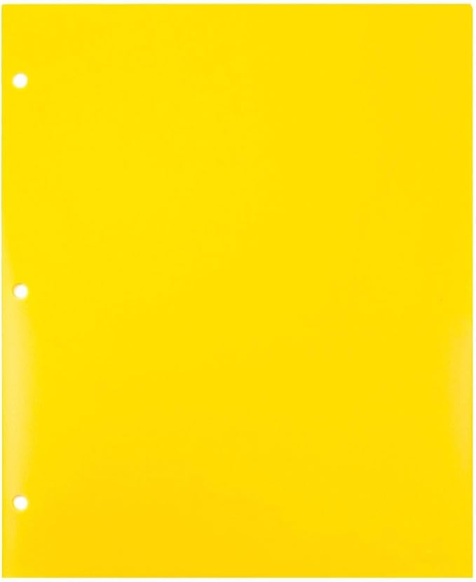 JAM PAPER Heavy Duty Plastic 3 Hole Punch Pocket Folders - Extra Tough School Folders - Yellow - Bulk 144/Box