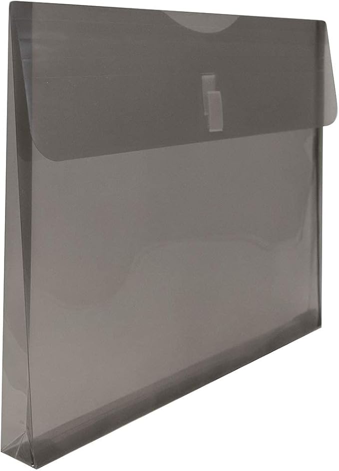 JAM PAPER Plastic Expansion Envelopes with Hook & Loop Closure - Letter Booklet - 9 3/4 x 13 with 1 Inch Expansion - Smoke Gray - 12/Pack