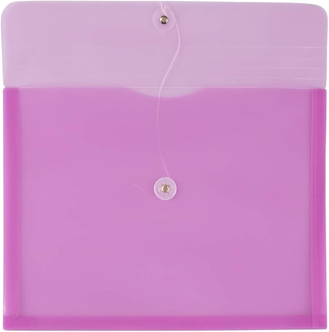 JAM PAPER Plastic Envelopes with Button & String Tie Closure - Letter Booklet - 9 3/4 x 13 - Lavender Purple - 12/Pack