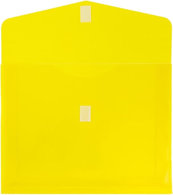 JAM PAPER Plastic Expansion Envelopes with Hook & Loop Closure - Letter Booklet - 9 3/4 x 13 with 2 Inch Expansion - Yellow - 3/Pack