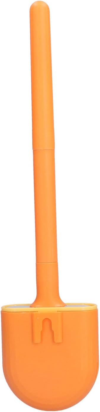 KJAOYU Silicone Toilet Brush,Wall-Mounted Toilet Brush Drying Holder Set - with Detachable Handle Cleaning Tool for Home Hotel Bathroom - Orange(Orange)