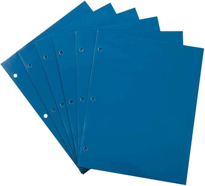 JAM PAPER Laminated Two Pocket Glossy 3 Hole Punch School Folders - Letter Size - High Gloss Blue - Bulk 25/Pack