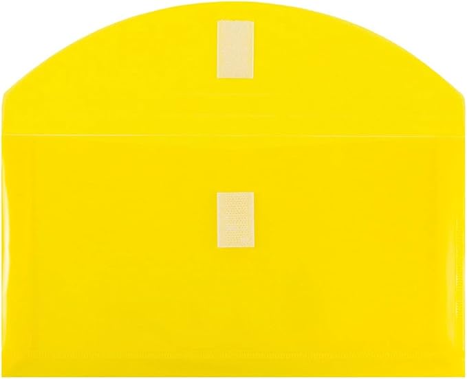 JAM PAPER Plastic Expansion Envelopes with Hook & Loop Closure - #10 Booklet Wallet - 5 1/4 x 10 with 1 Inch Expansion - Yellow - 12/Pack