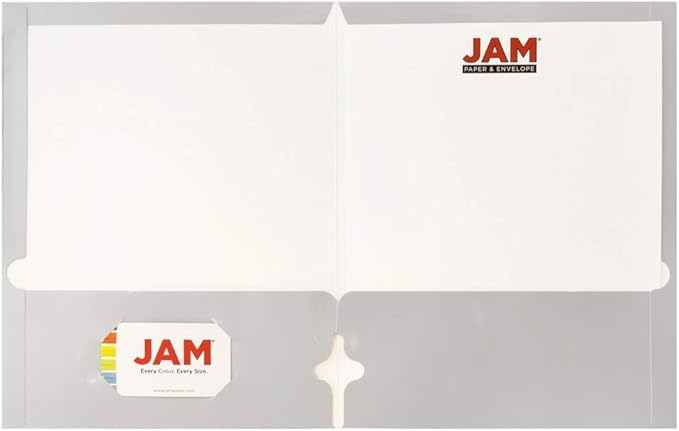JAM PAPER Laminated Two Pocket Glossy 3 Hole Punch School Folders - Letter Size - High Gloss Silver - Bulk 50/Box