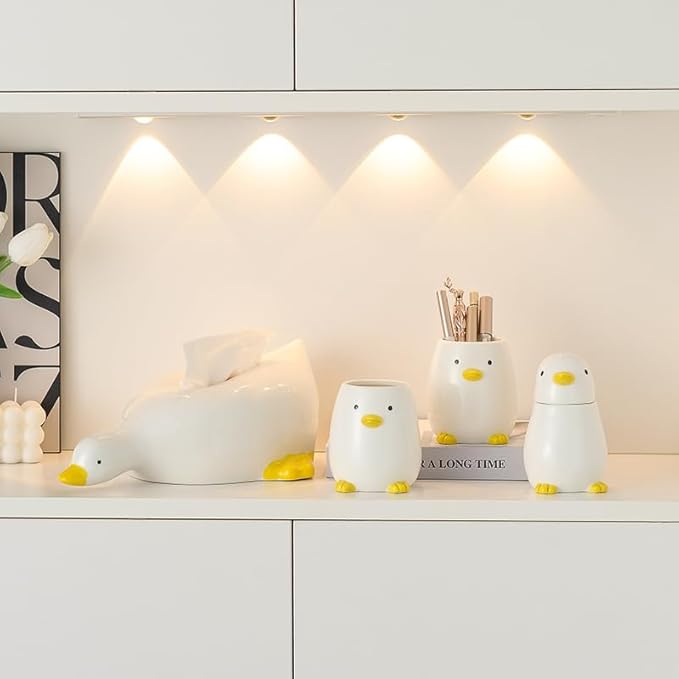 Ceramic Round Pen Holder for Desk Cute Cartoon Animal Stand Pencil Cup Pot Desk Organizer(Gray White), Yellow