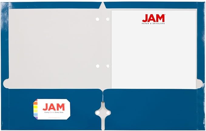 JAM PAPER Laminated Two Pocket Glossy 3 Hole Punch School Folders - Letter Size - High Gloss Blue - Bulk 25/Pack