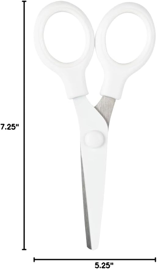 JAM PAPER Multi-Purpose Mini Scissors - 5 Inch - White - Soft Grip & Stainless Steel Precision Blades - Sold Individually