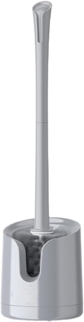 Wall Mounted Toilet Brush Set with No-Drill Adhesive & Drip-Free Tray Space-Saving Toilet Cleaning Brush Holder Deep CleansNoMessStorageSlides Under Sinks (Gray)