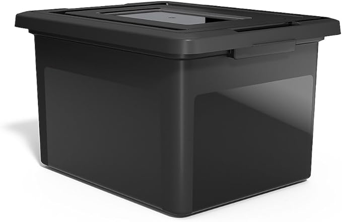 STAPLES Hanging File Folder Box, Storage Bin Organizer, Snap Lid, Letter & Legal Size Documents, Black