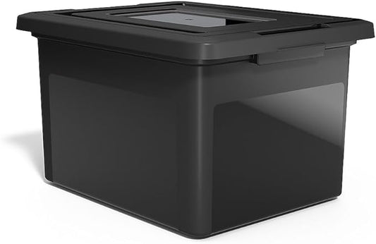 STAPLES Hanging File Folder Box, Storage Bin Organizer, Snap Lid, Letter & Legal Size Documents, Black