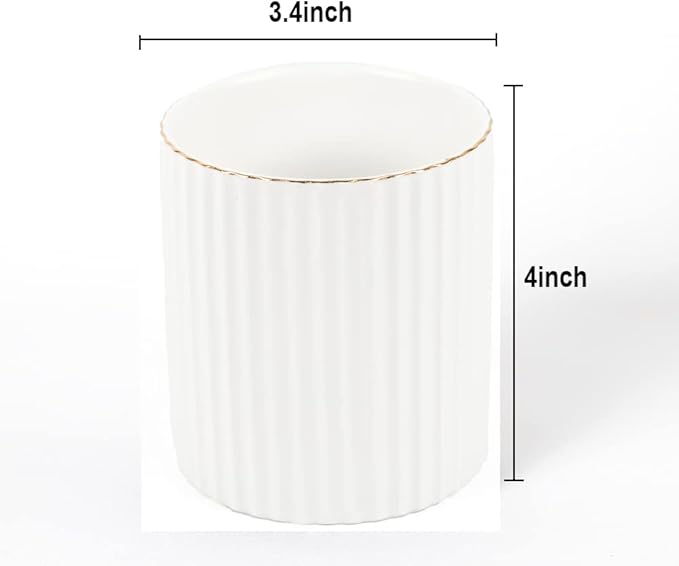 Pen Holder for Desk, Ceramic Pencil Cup Office Desk Organizer, Makeup Brush Holder, White