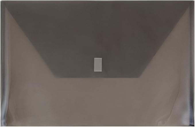 JAM PAPER Plastic Envelopes with Hook & Loop Closure - Legal Booklet - 9 3/4 x 14 1/2 - Smoke Gray - 12/Pack