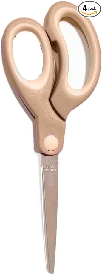 Pastel Non Stick Scissors, All Purpose Stainless Steel Craft Scissors with Soft Grip, Blunt Tip Fabric Shears for Kids Office Home School, Left & Right Handed (1 Pack, Khaki)