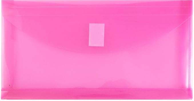 JAM PAPER Plastic Expansion Envelopes with Hook & Loop Closure - #10 Booklet Wallet - 5 1/4 x 10 with 1 Inch Expansion - Fuchsia Pink - 3/Pack