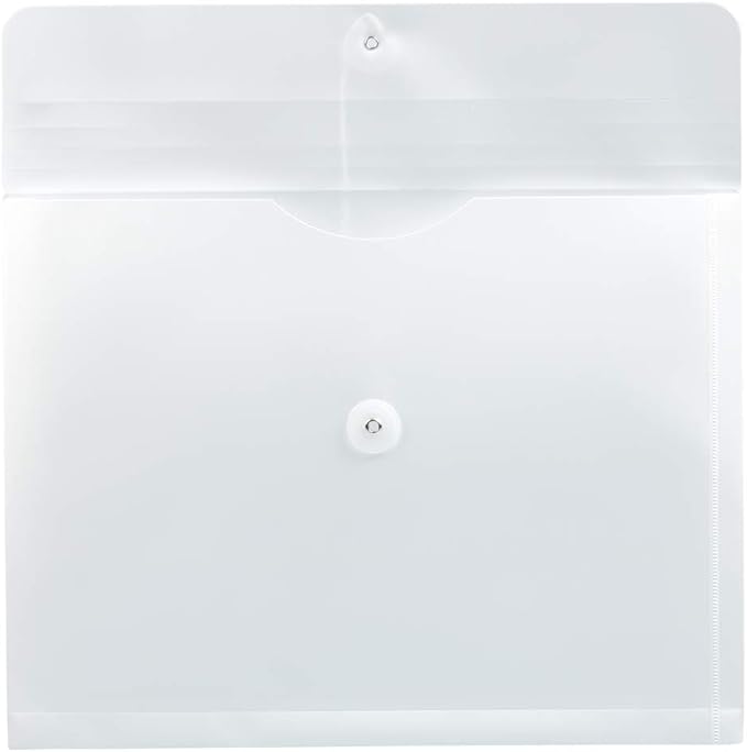 JAM PAPER Plastic Envelopes with Button & String Tie Closure - Letter Booklet - 9 3/4 x 13 - White - 12/Pack