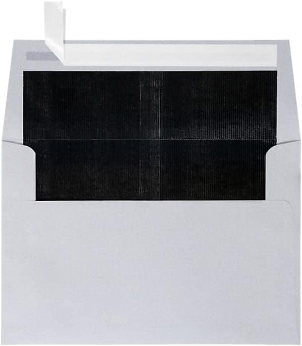 LUXPaper A4 Foil Lined Invitation Envelopes | Peel & Press | 4 1/4" x 6 1/4" | Silver w/Black LUX Lining | 80lb. Text | 50 Qty