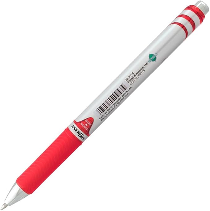 EnerGel RTX Retractable Liquid Gel Pen, (0.7mm) Metal Tip, Medium Line, Red Ink, 3 Pack