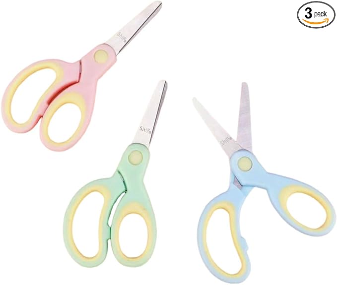 3Pcs 5 Inch Small Craft Scissors, Blunt Tip All Purpose Student Crafting Scissors Fabric Shears Cutter for Travel Back to School,Office,Home, Right & Left Handed,Pink, Blue, Green (5IN)