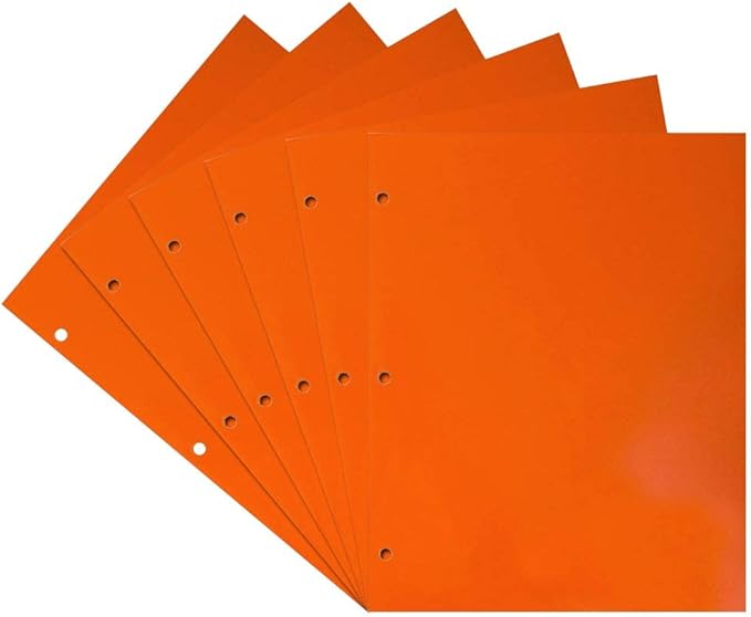 JAM PAPER Laminated Two Pocket Glossy 3 Hole Punch School Folders - Letter Size - High Gloss Orange - 6/Pack