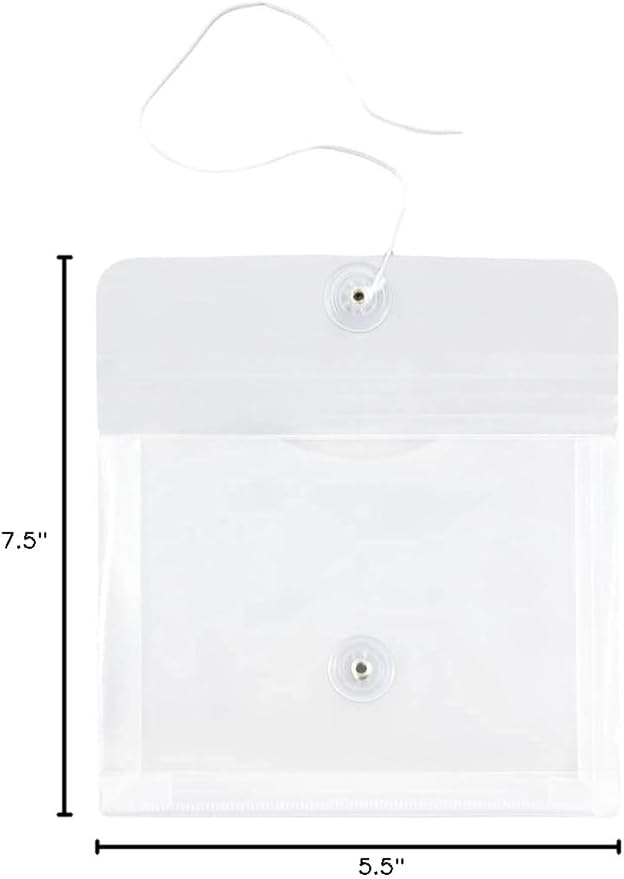 JAM PAPER Plastic Envelopes with Button & String Tie Closure - Index Size - 5 1/2 x 7 1/2 - Clear - 12/Pack