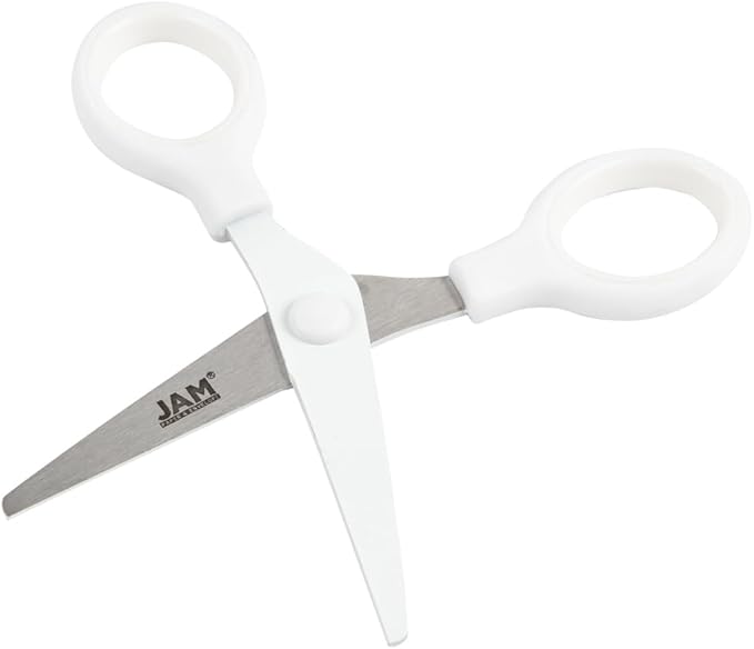 JAM PAPER Multi-Purpose Mini Scissors - 5 Inch - White - Soft Grip & Stainless Steel Precision Blades - Sold Individually
