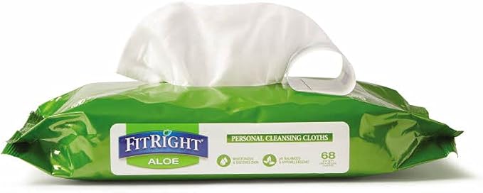FitRight Aloe Personal Cleansing Cloth Wipes, Scented, 8 x 10 inch Adult Large Incontinence Wipes, 68 count, pack of 12