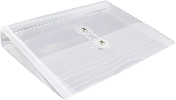 JAM PAPER Plastic Envelopes with Button & String Tie Closure - Index Size - 5 1/2 x 7 1/2 - Clear - 12/Pack