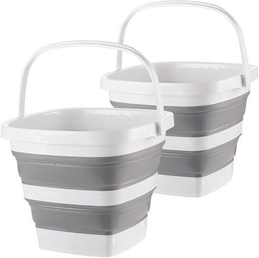 2 Pack Collapsible Plastic Bucket with Handle 2.6 Gallon (10L) Each Foldable Rectangular Tub for Cleaning Camping Essentials Space Saving Outdoor Portable Bucket for Camping