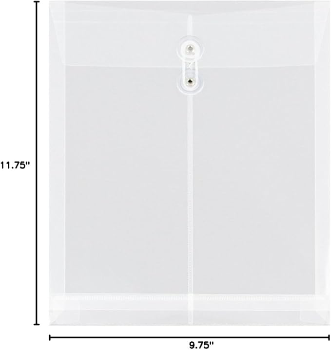 JAM PAPER Plastic Envelopes with Button & String Tie Closure - Letter Open End - 9 3/4 x 11 3/4 - Assorted Colors - 12/Pack