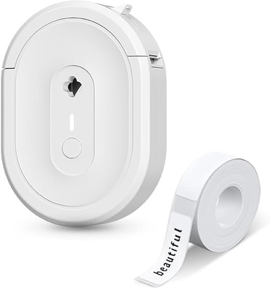 Mini Label Maker Machine with Tape, Small Portable Bluetooth Thermal Label Printer, Handy Wireless Inkless Sticker Printer for Home, Kitchen, Kids School Items, Classroom, Office Organization (White)