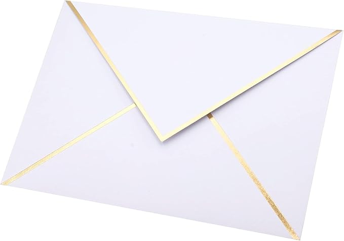 A7 Envelopes - V Flap Foil Border Luxury Mailing Envelopes for 5" x 7" Cards - for Wedding, Invitations, Baby Shower, Photos, Graduation, Birthday, Bridal Shower - 5.25" x 7.25" (White, 50 Pack)