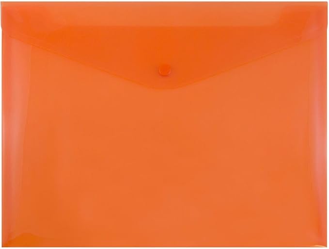 JAM PAPER Plastic Envelopes with Snap Closure - Letter Booklet - 9 3/4 x 13 - Orange - 3/Pack