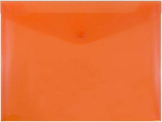 JAM PAPER Plastic Envelopes with Snap Closure - Letter Booklet - 9 3/4 x 13 - Orange - 3/Pack