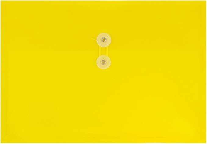 JAM PAPER Plastic Envelopes with Button & String Tie Closure - Letter Booklet - 9 3/4 x 13 - Yellow - 12/Pack