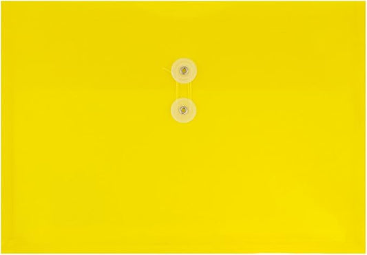 JAM PAPER Plastic Envelopes with Button & String Tie Closure - Letter Booklet - 9 3/4 x 13 - Yellow - 12/Pack