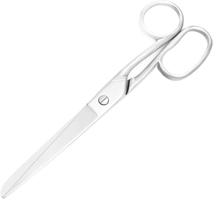 Silver Office Scissors, Heavy Duty Sewing, Tailor Fabric Sewing Paper Cutting Shears Stainless Steel Cutter Leather Art Craft Office Scissors (8 Inch)
