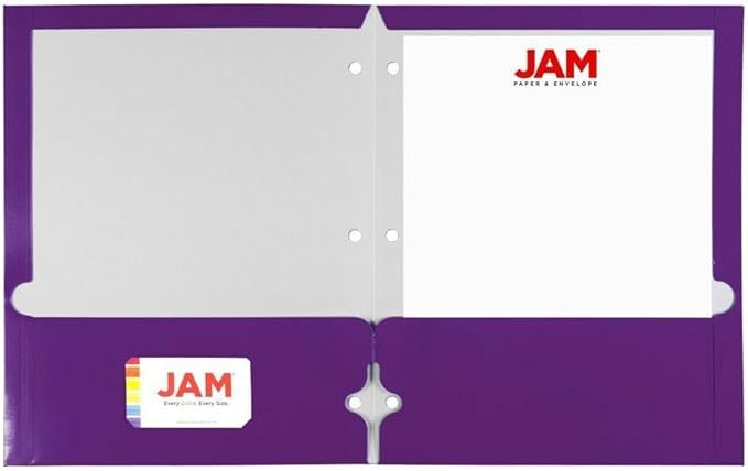 JAM PAPER Laminated Two Pocket Glossy 3 Hole Punch School Folders - Purple - 3/Pack