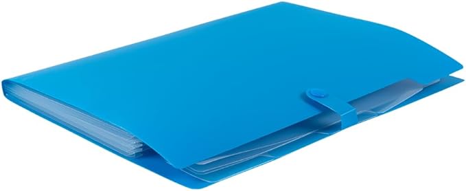 JAM PAPER Slim Expanding File Folder - 5 Pocket Plastic File Folder – Snap Closure - 9 x 11 1/2 - Blue - Sold Individually