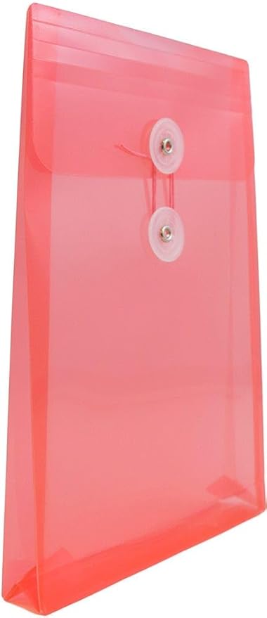 JAM PAPER Plastic Envelopes with Button & String Tie Closure - 6 1/4 x 9 1/4 - Red - 3/Pack