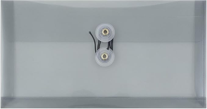 JAM PAPER Plastic Envelopes with Button & String Tie Closure - #10 Business Booklet - 5 1/4 x 10 - Smoke Gray - 3/pack