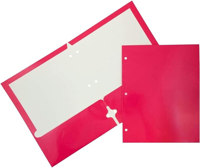 JAM PAPER Laminated Two Pocket Glossy 3 Hole Punch School Folders - Letter Size - High Gloss Fuchsia Hot Pink - 6/Pack