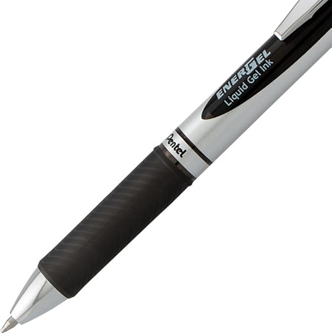 Pentel EnerGel RTX Retractable Liquid Gel Pen, (0.7mm) Metal Tip, Medium Line, Black Ink 2 Pack