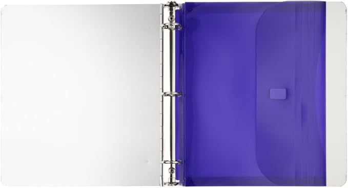 JAM PAPER Plastic 3 Hole Punch Binder Envelopes with Hook & Loop Closure - Letter Booklet - 9 1/2 x 11 1/2 with 1 Inch Expansion - Purple - 12/Pack