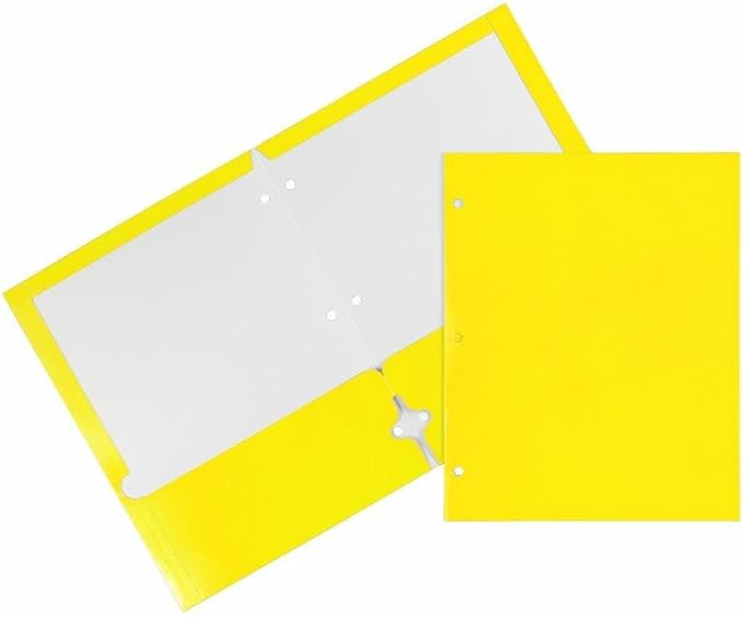 JAM PAPER Laminated Two Pocket Glossy 3 Hole Punch School Folders - Yellow - 3/Pack