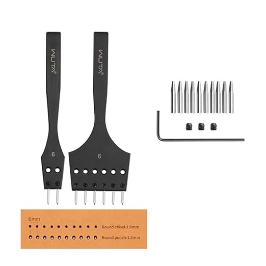 WUTA Leather Stitching Punch, 3nd Removable Round Hole Pricking Irons, Professional Working Hole Punch Tool Set for DIY Leather Craft（6mm- 2+6 Hole）