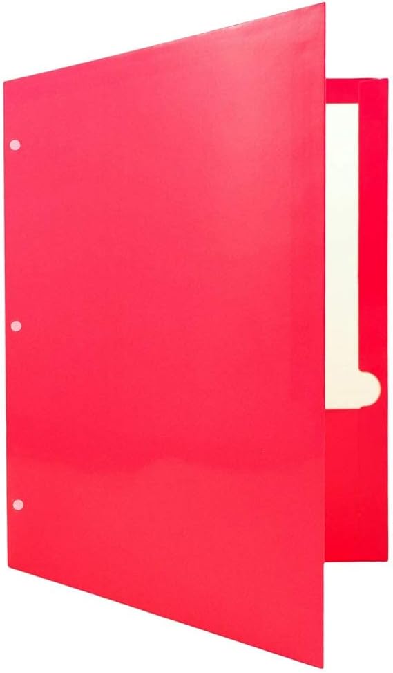 JAM PAPER Laminated Two Pocket Glossy 3 Hole Punch School Folders - Letter Size - High Gloss Fuchsia Hot Pink - 6/Pack