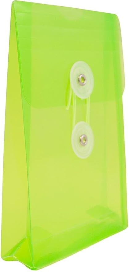 JAM PAPER Plastic Envelopes with Button & String Tie Closure - 4 1/4 x 6 1/4 - Lime Green - 3/Pack