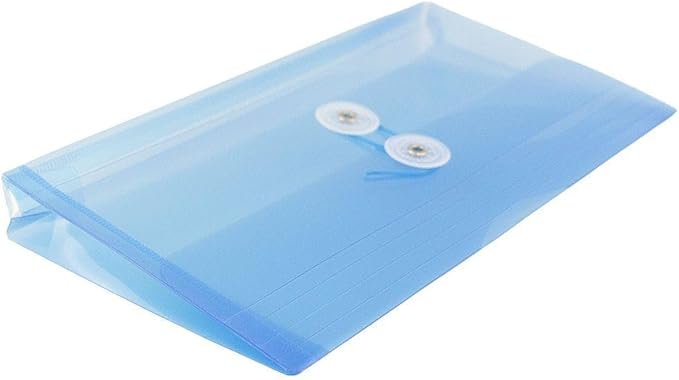 JAM PAPER Plastic Envelopes with Button & String Tie Closure - #10 Business Booklet - 5 1/4 x 10 - Blue - 3/pack