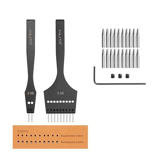WUTA Leather Stitching Punch, 3nd Removable Round Hole Pricking Irons, Professional Working Hole Punch Tool Set for DIY Leather Craft（3.38mm- 2+9 Hole）